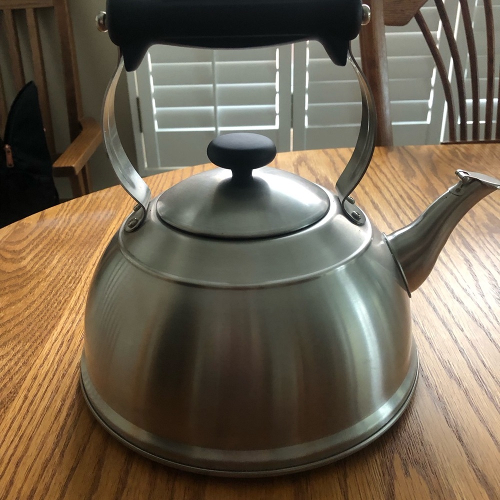 Classic Silver Tea Kettle with Black Handle - palm restaurant